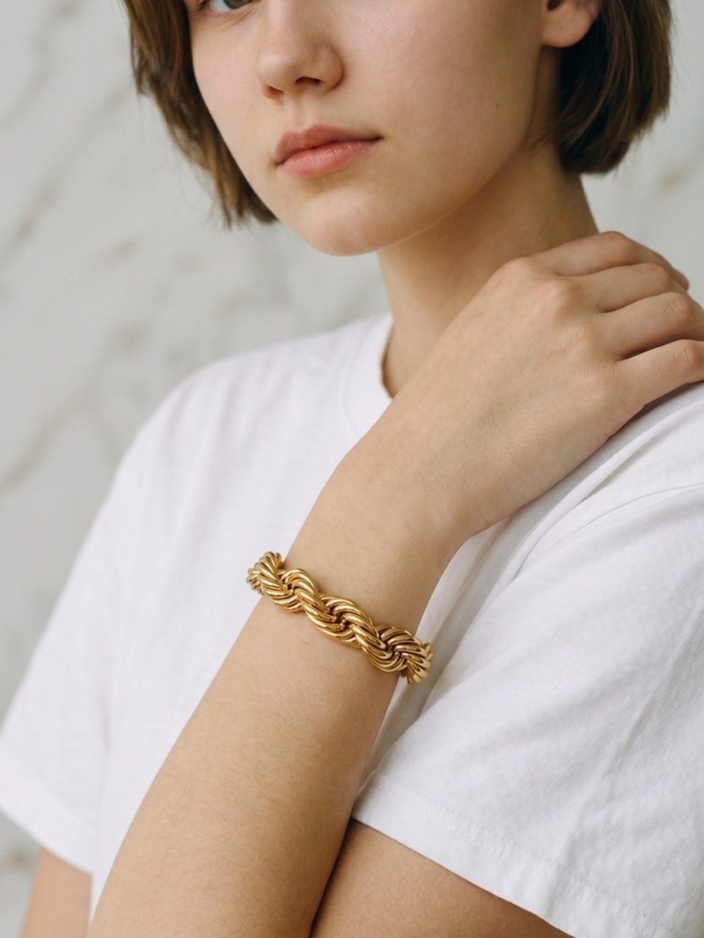 #Kk Elegant Gold-Tone Braided Rope Bracelet for Women